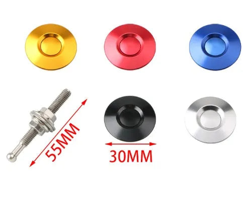 30mm diameter mini engine cover lock in silver, black, gold, blue, and red colour options with aluminium alloy screw