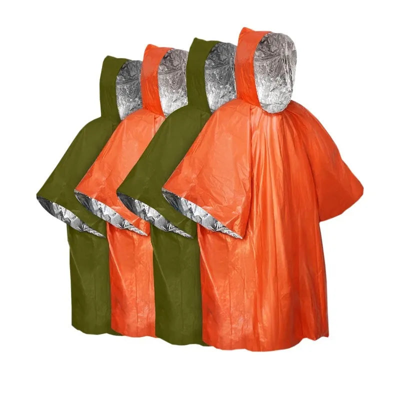 Marathon raincoat in orange or army green colour measuring 100cm by 130cm for outdoor activities
