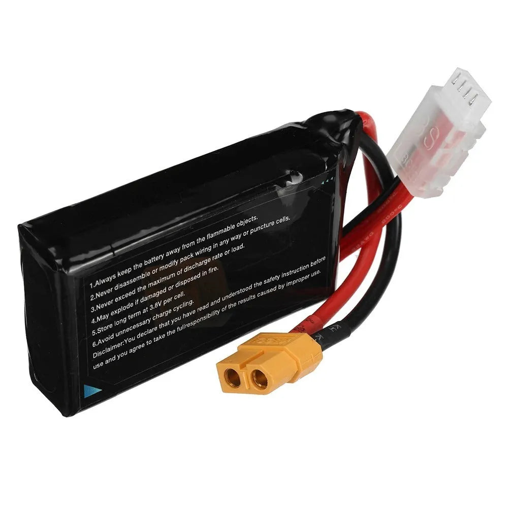 7.4V 1200mAh lithium polymer RC battery with dimensions 15mm by 36mm by 70mm