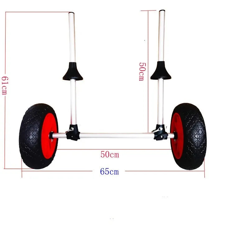 Foldable aluminium kayak beach trailer with upright pole platform for transporting open kayaks