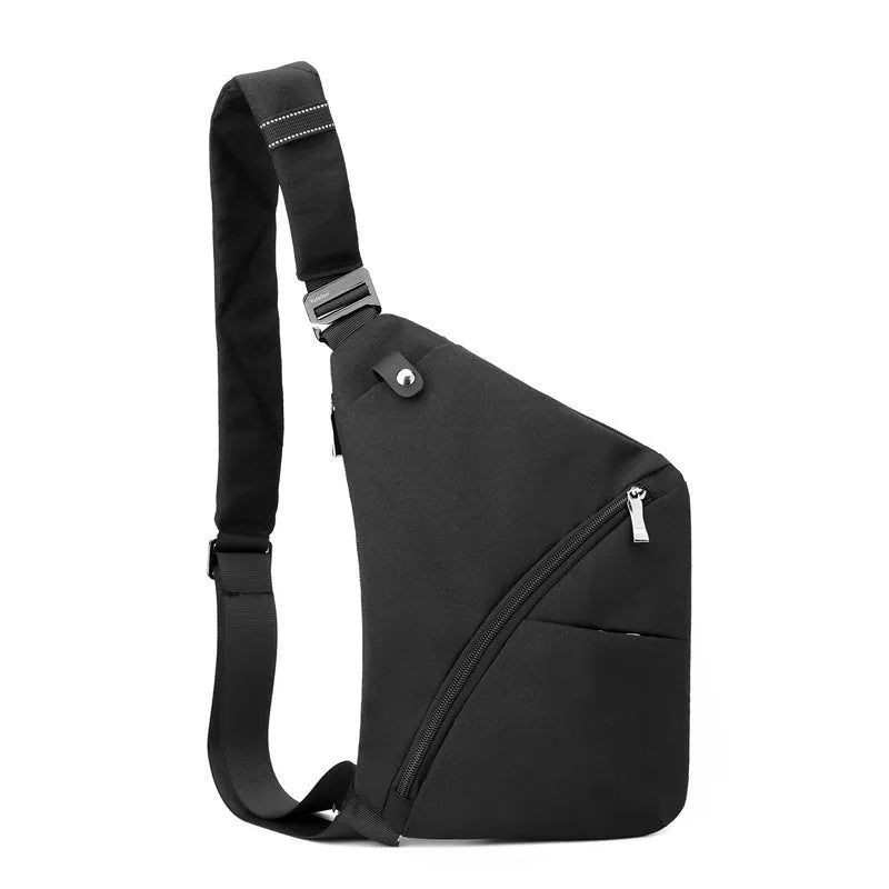 Men's Oxford cloth shoulder chest bag in grey colour with adjustable strap and letter detailing