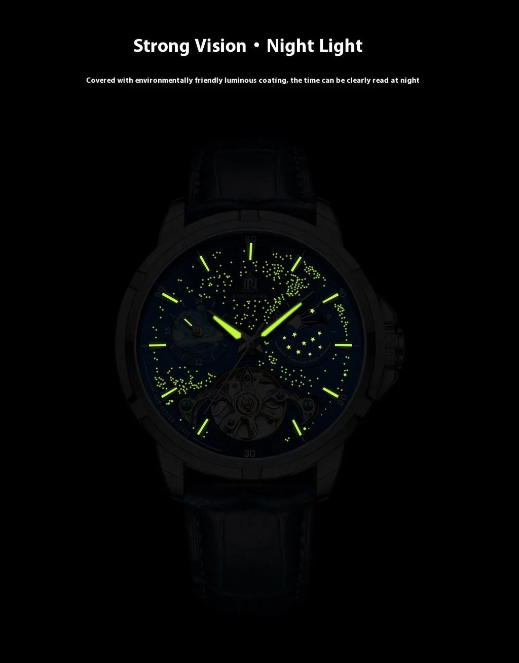 Men's automatic mechanical watch with blue dial and stainless steel case showing 14mm thickness