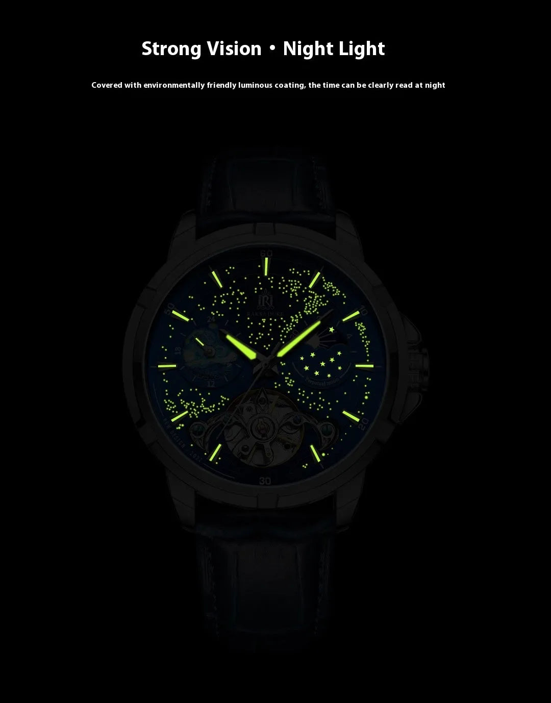 Men's automatic mechanical watch with blue dial and stainless steel case showing 14mm thickness
