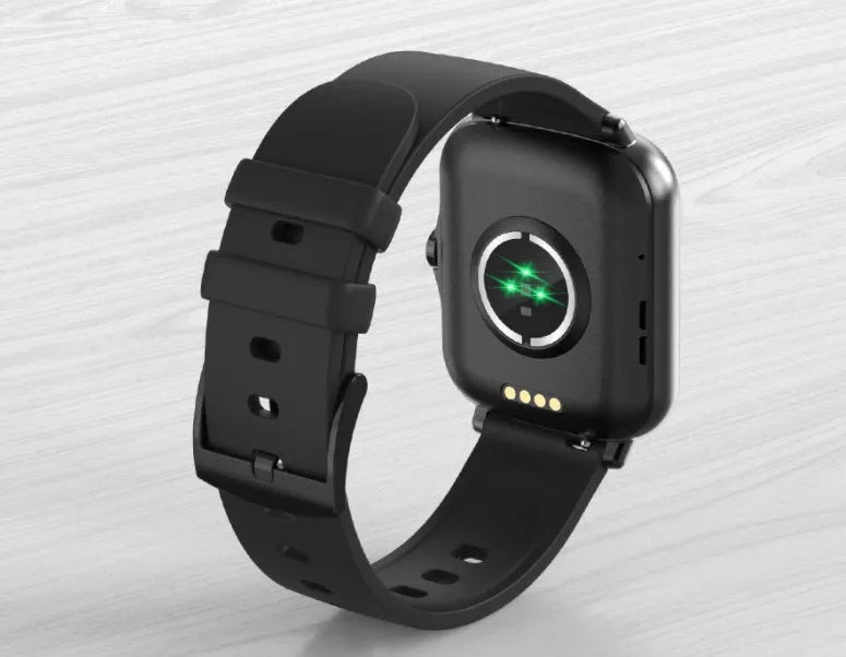 Black smart watch with 1.7-inch colour touchscreen on an adjustable strap.