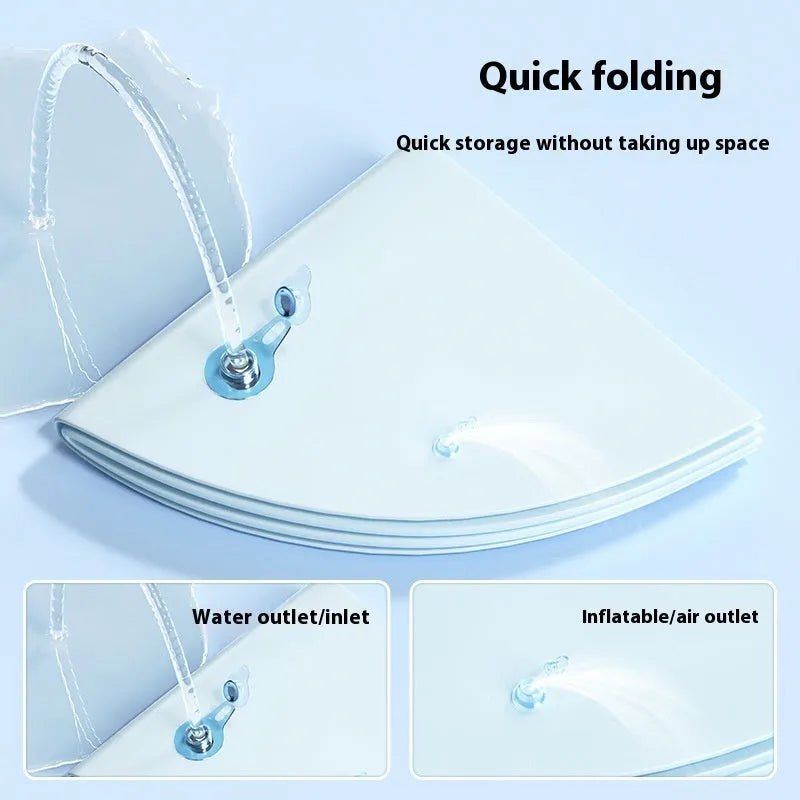 Inflatable PVC water cooling mat for pets on a blue background.