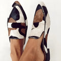 Women's black and white apricot retro pointed-toe low heel suede shoes with imitation horse hair pattern