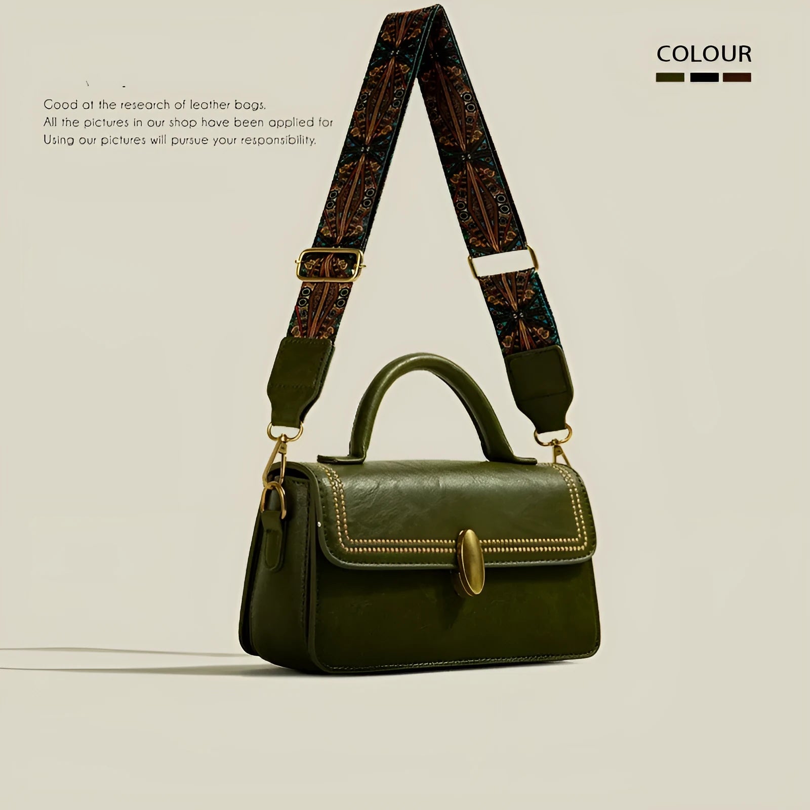 Brown retro women's messenger bag with sandwich pockets and crossbody strap showing interior phone compartment