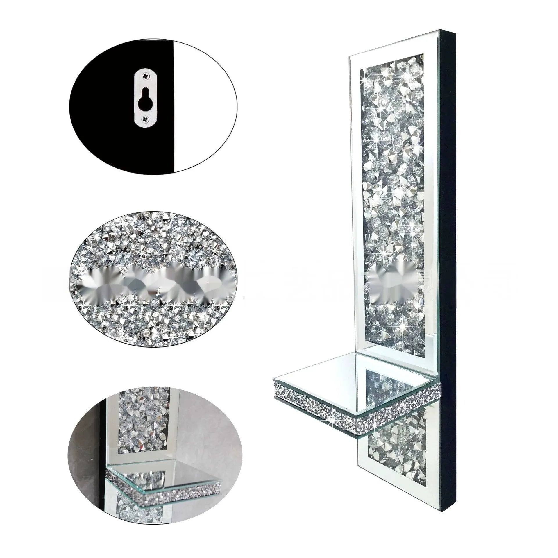 Pair of modern silver mirror glass wall-mounted candle holders, 38cm tall.