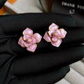 Purple oil-spot glaze flower stud earrings with gold-plated silver needle detailing on copper base
