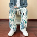 Men's casual polyester fibre trousers with cartoon print in black, size M to XXXL