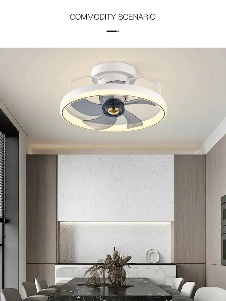 Modern overhead fan lamp with 500mm blades and integrated acrylic light shade in multiple colour options
