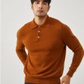Men's cashmere polo collar pullover sweater in loose fit on hanger