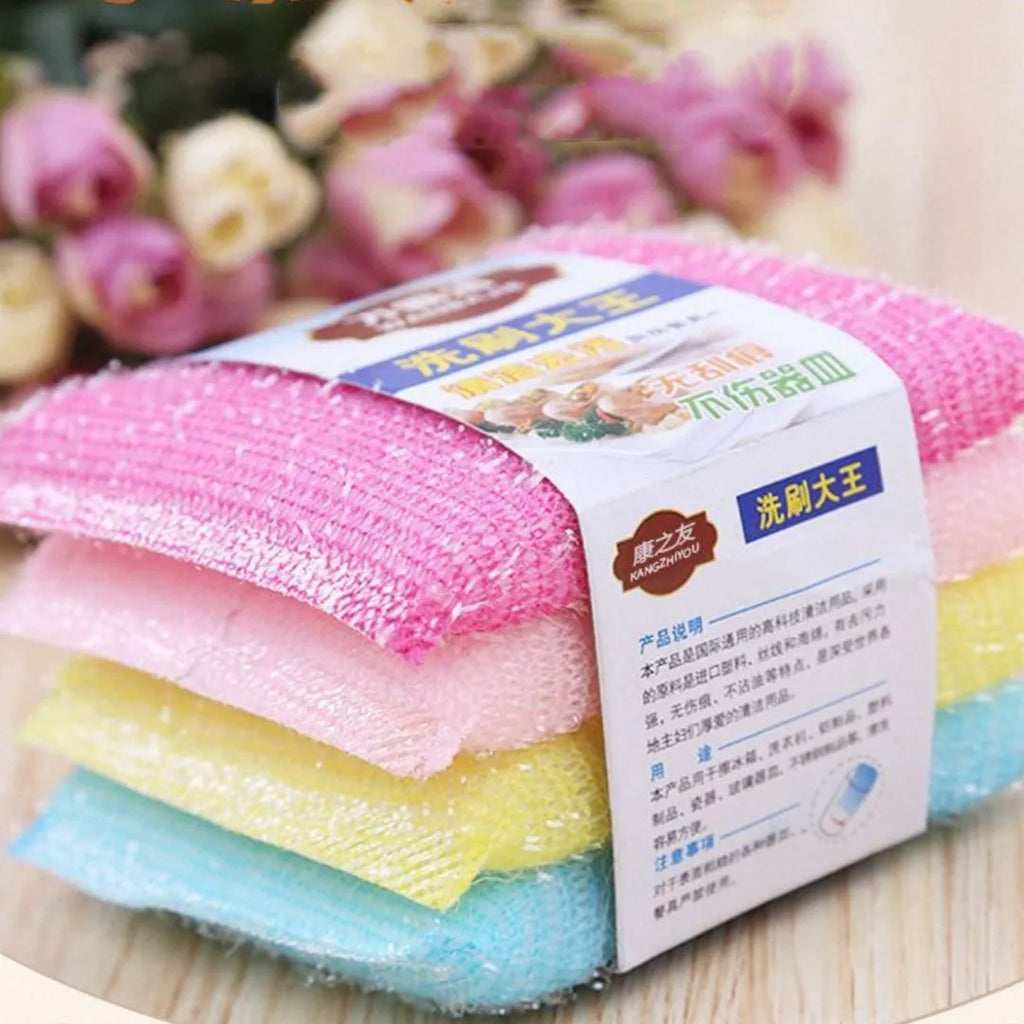 Pinstripe fabric dishwashing sponge mop in macaron colours measuring 12x8.5cm for wet and dry kitchen cleaning