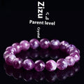 Grandmother Crystal purple bracelet with geometric beads in a single circle on a white background.