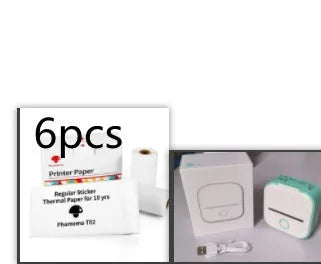 Phomemo T02 mini thermal label printer in white, showing front view with roll of sticky paper