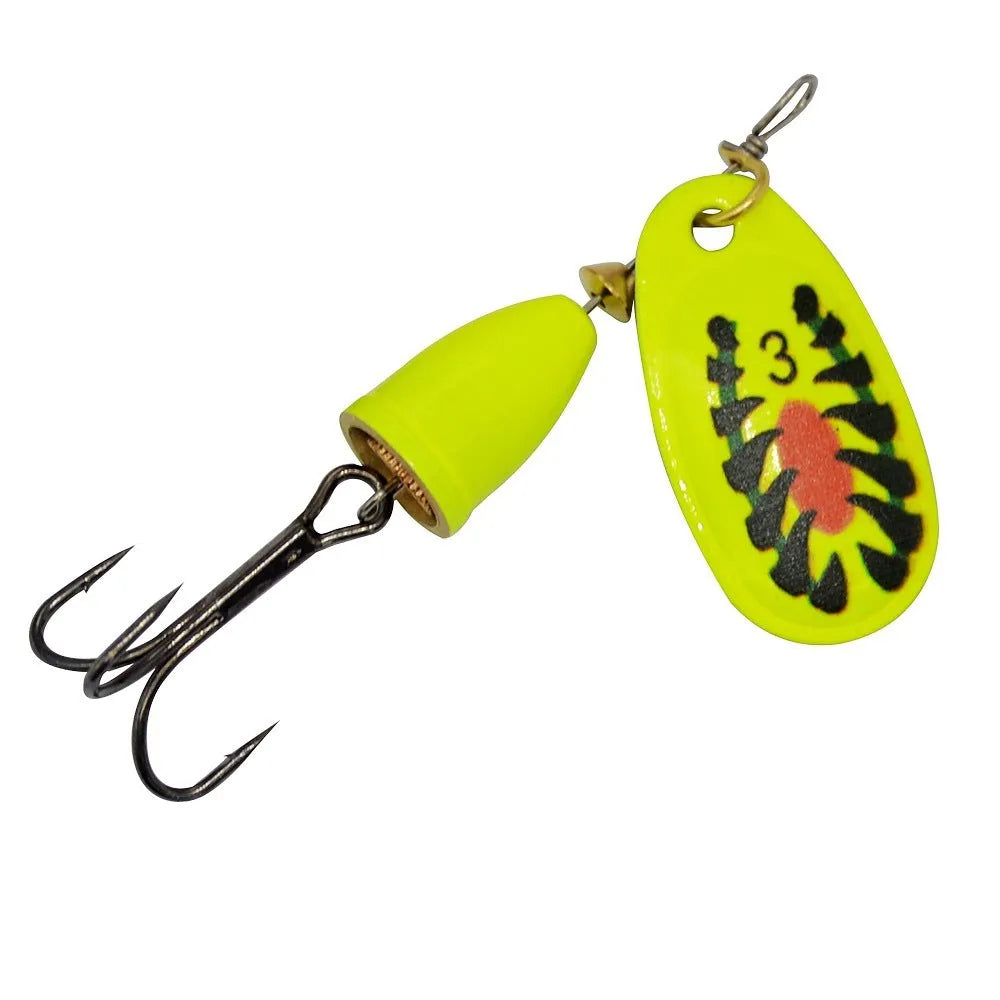 R composite rotating sequins copper bell fishing lure in 3# size showing seven colour options