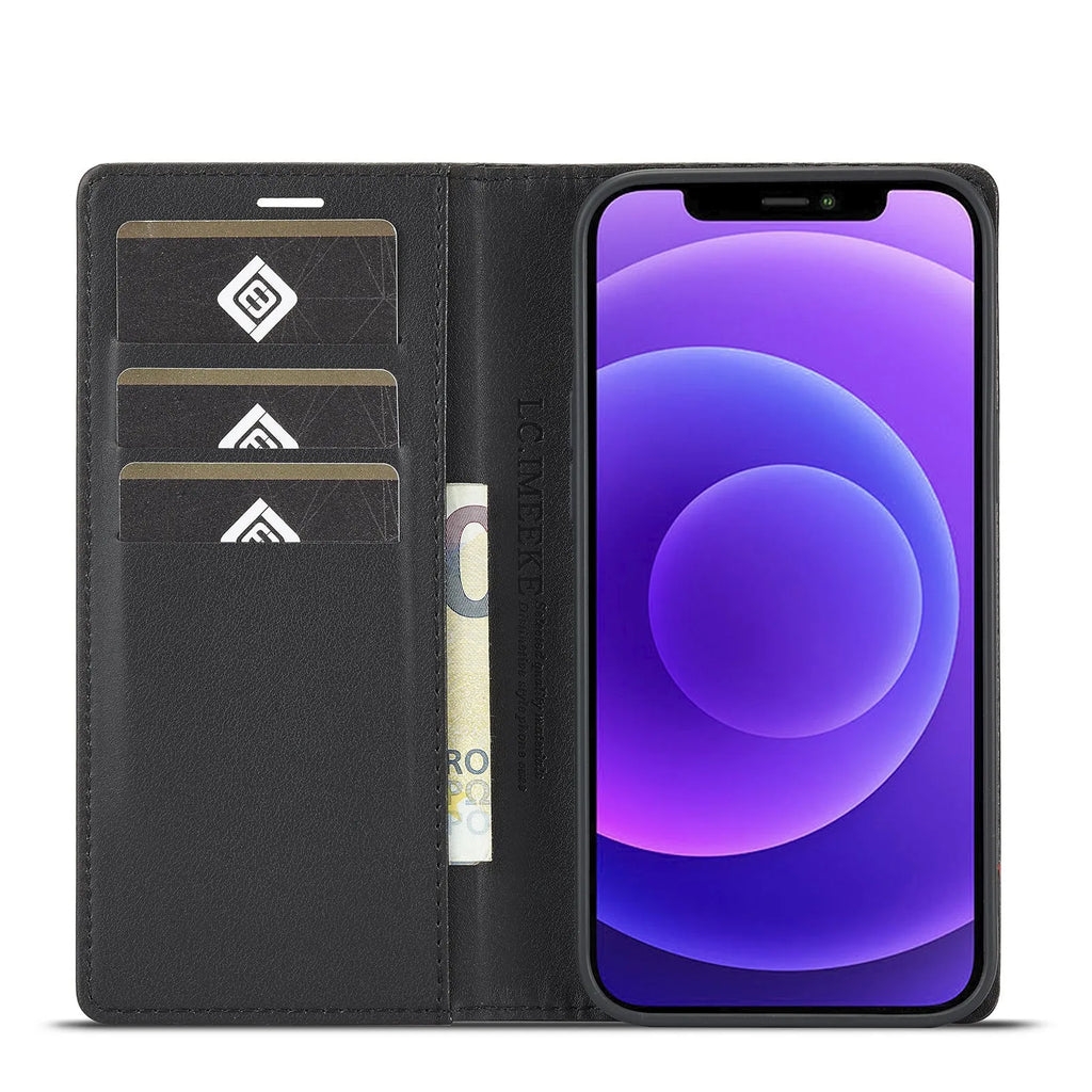 PU TPU handmade carbon fibre magnetic flip phone case in horizontal colour for iPhone