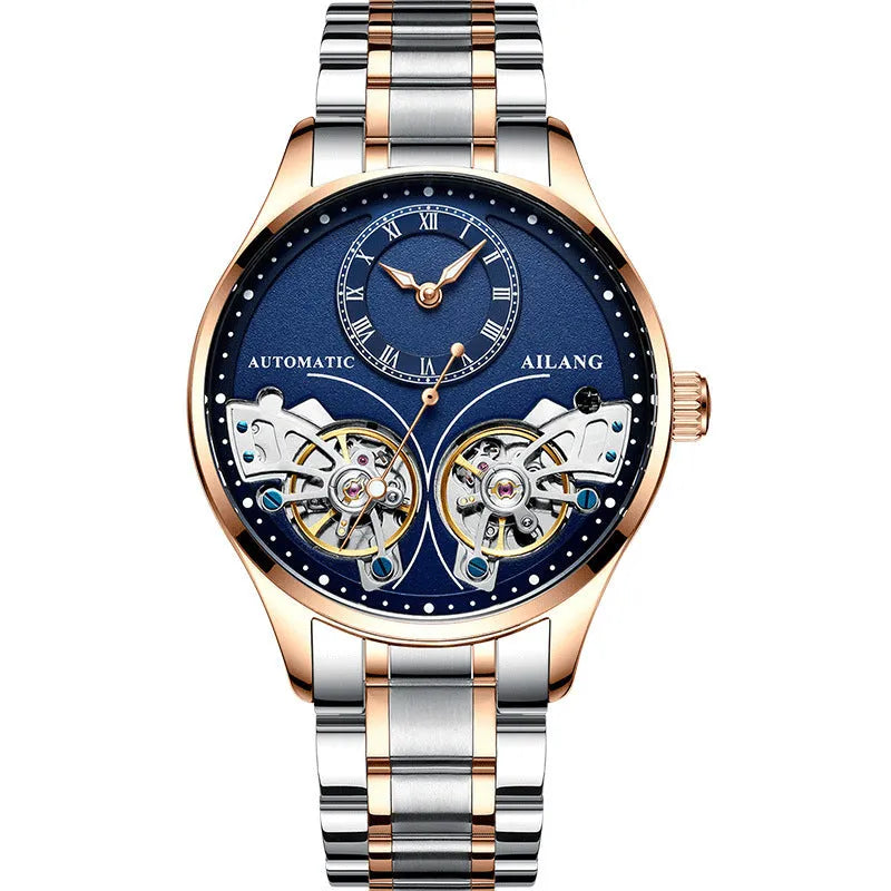 Men's automatic watch with tourbillon and moon phase complications in black steel case