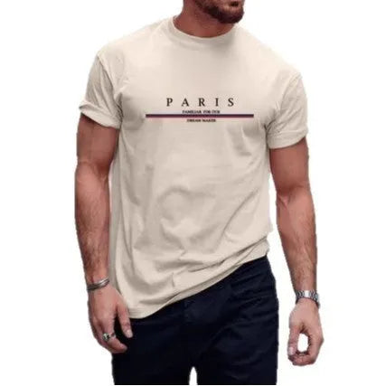 Men's loose fit pure cotton T-shirt featuring a heavy black letter print on a white background.