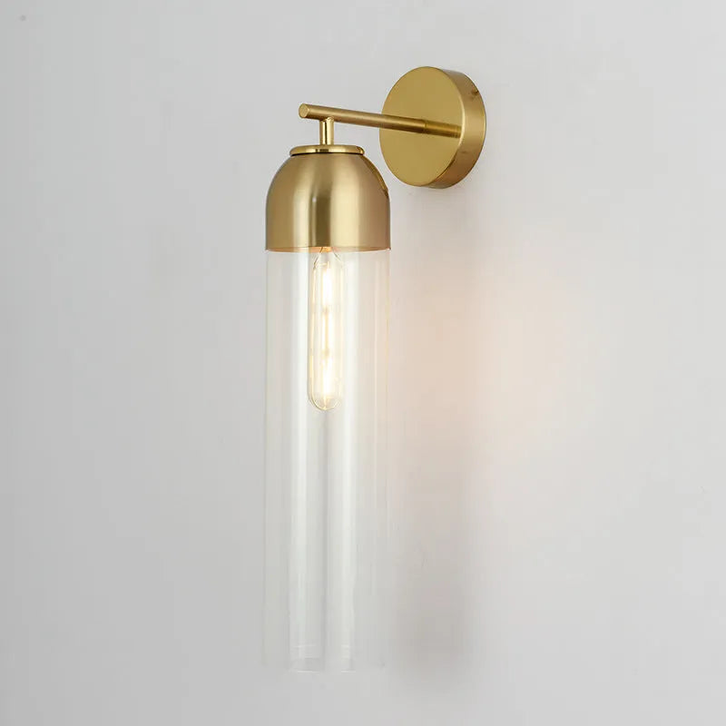 Nordic modern minimalist glass wall lamp with E27 holder in blue, amber, transparent, smoke grey, or milky white.