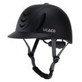 Riding helmet in carbon flower black with PC moulded shell on white background