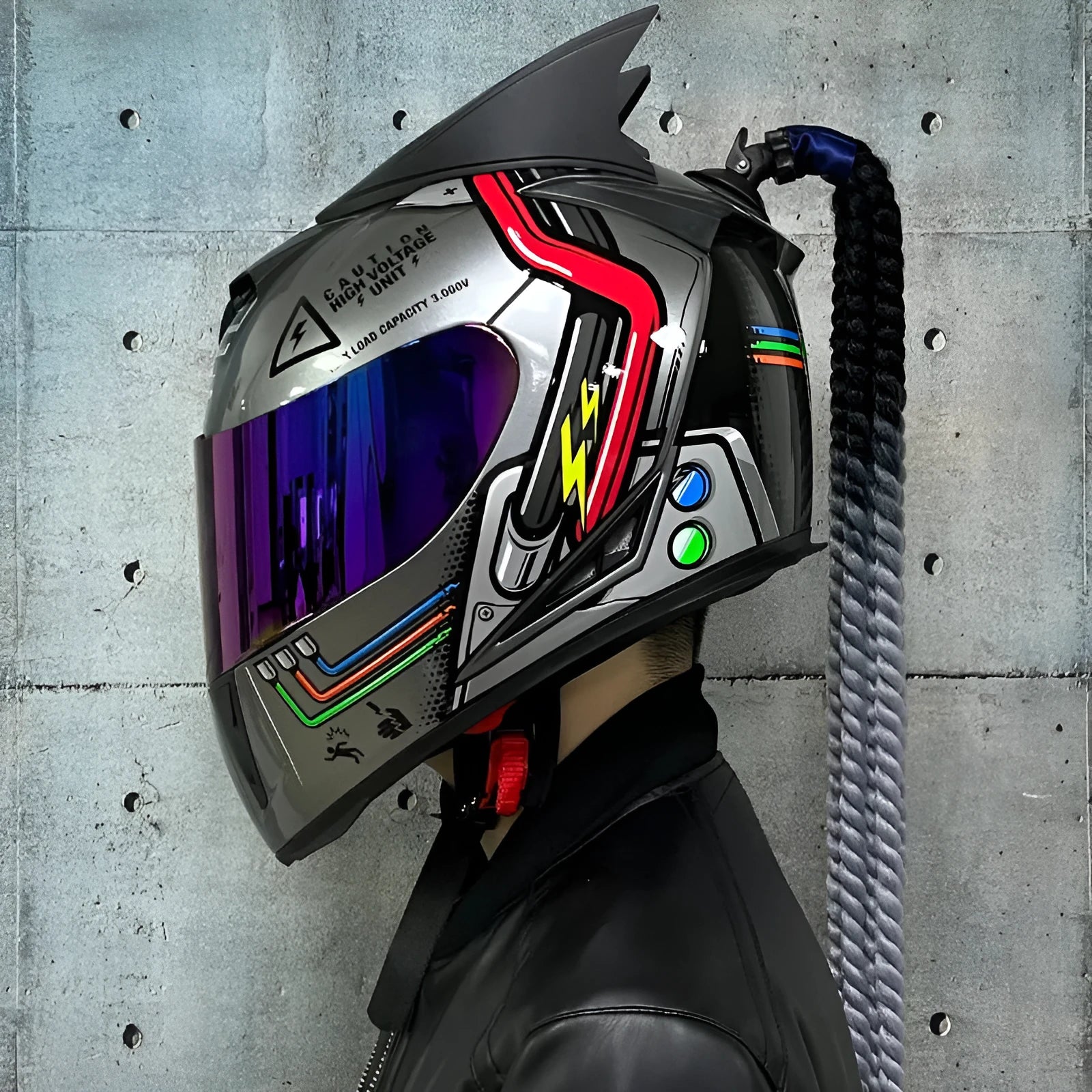 Dirty Braids design full face motorcycle helmet in graphic style like Blue Diamond on ABS shell.