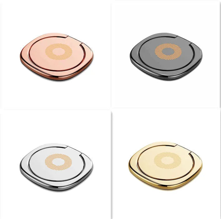 Magnetic ring holder with 360 degree rotating phone buckle in silver on a desk