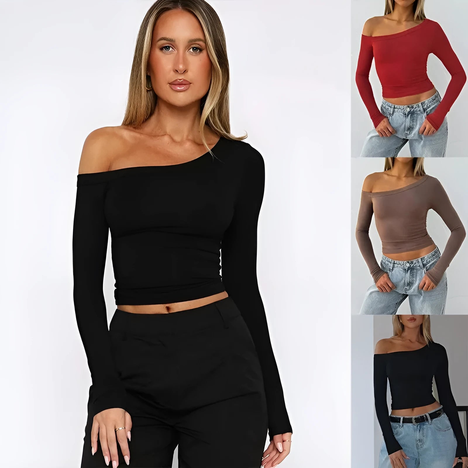 Women's solid colour knitted cardigan with cross shoulder straps and long sleeves