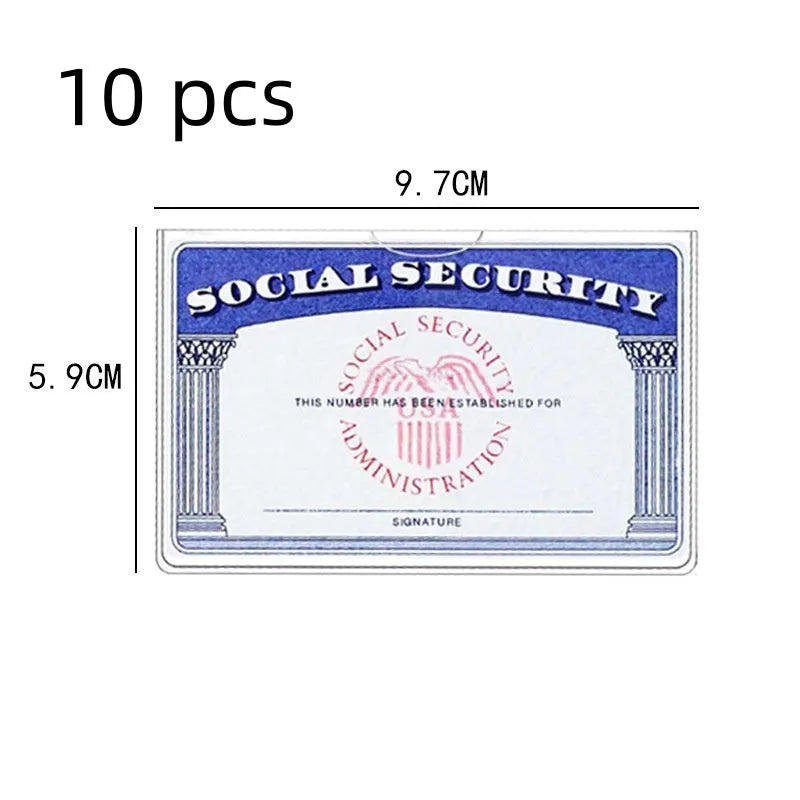Transparent PVC card holder for social security cards measuring 9.7 by 5.9 centimetres