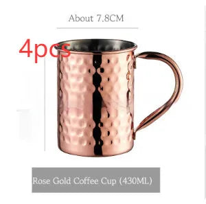 Stainless steel Moscow Mule cup with copper plating in a choice of colours and hammered or smooth finish.