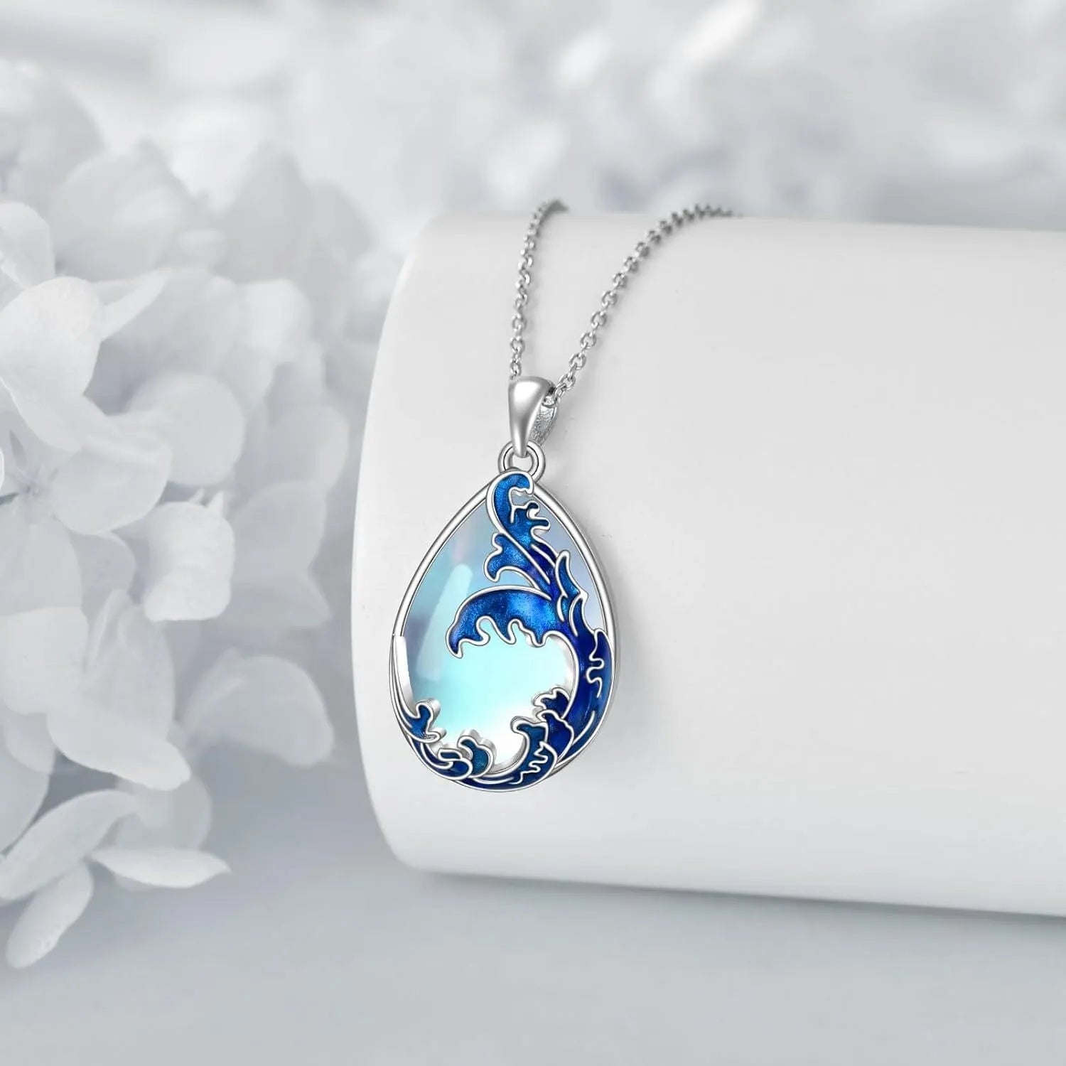 Moonstone blue women's necklace with HAILANG pendant featuring heart-shaped love element