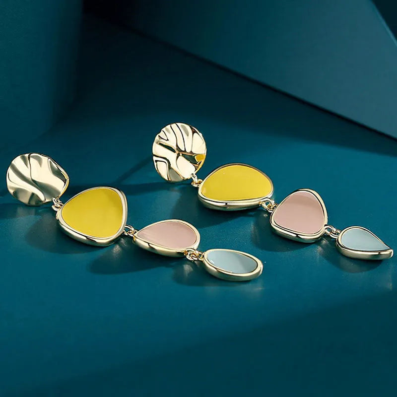 Morandi three-colour oil dripping disc earrings with sterling silver alloy needles