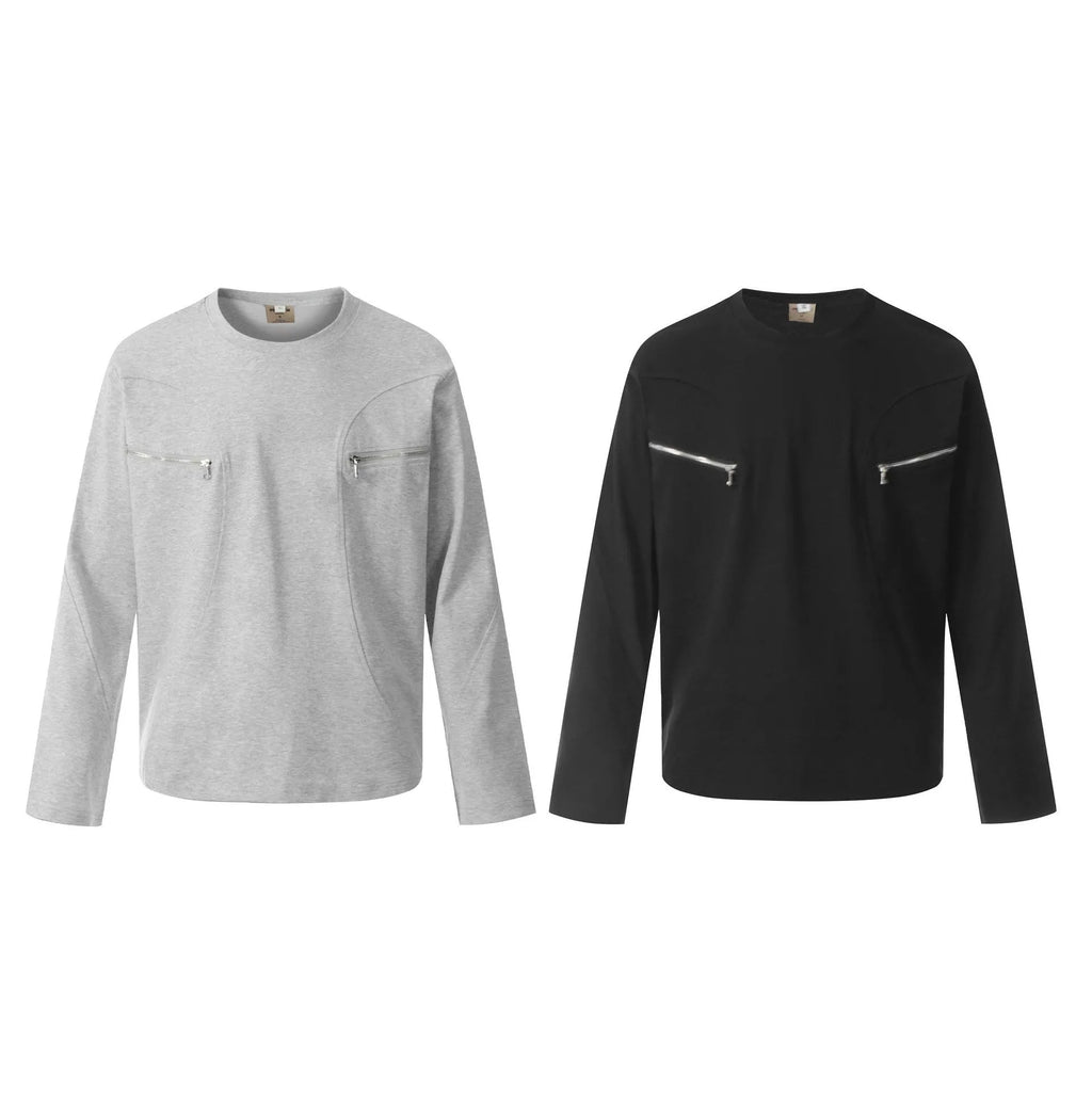 Men's grey cotton long sleeve T-shirt with loose fit and pullover style
