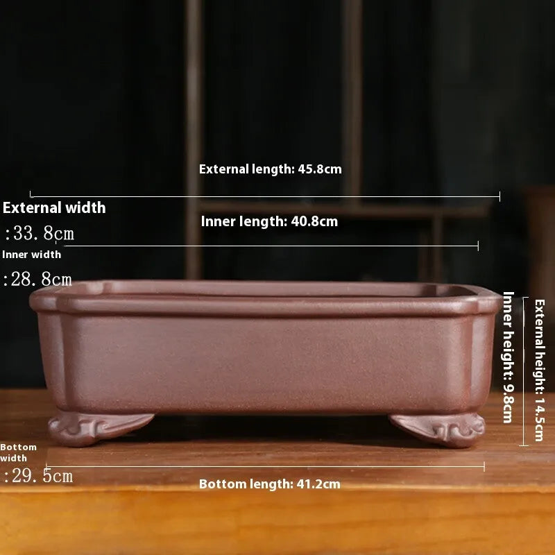 Purple sand rectangular manger planter with corner-cutting design for bonsai display