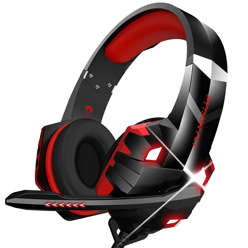 Wired gaming headset with microphone and RGB breathing lights in blue colour