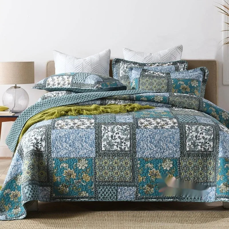 Cotton quilted bed cover three-piece set with printed pattern for 1.5-1.8 metre beds