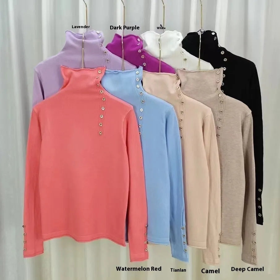 Women's slim fit knitted bottoming shirt in core-spun yarn with short 40cm length and regular sleeves