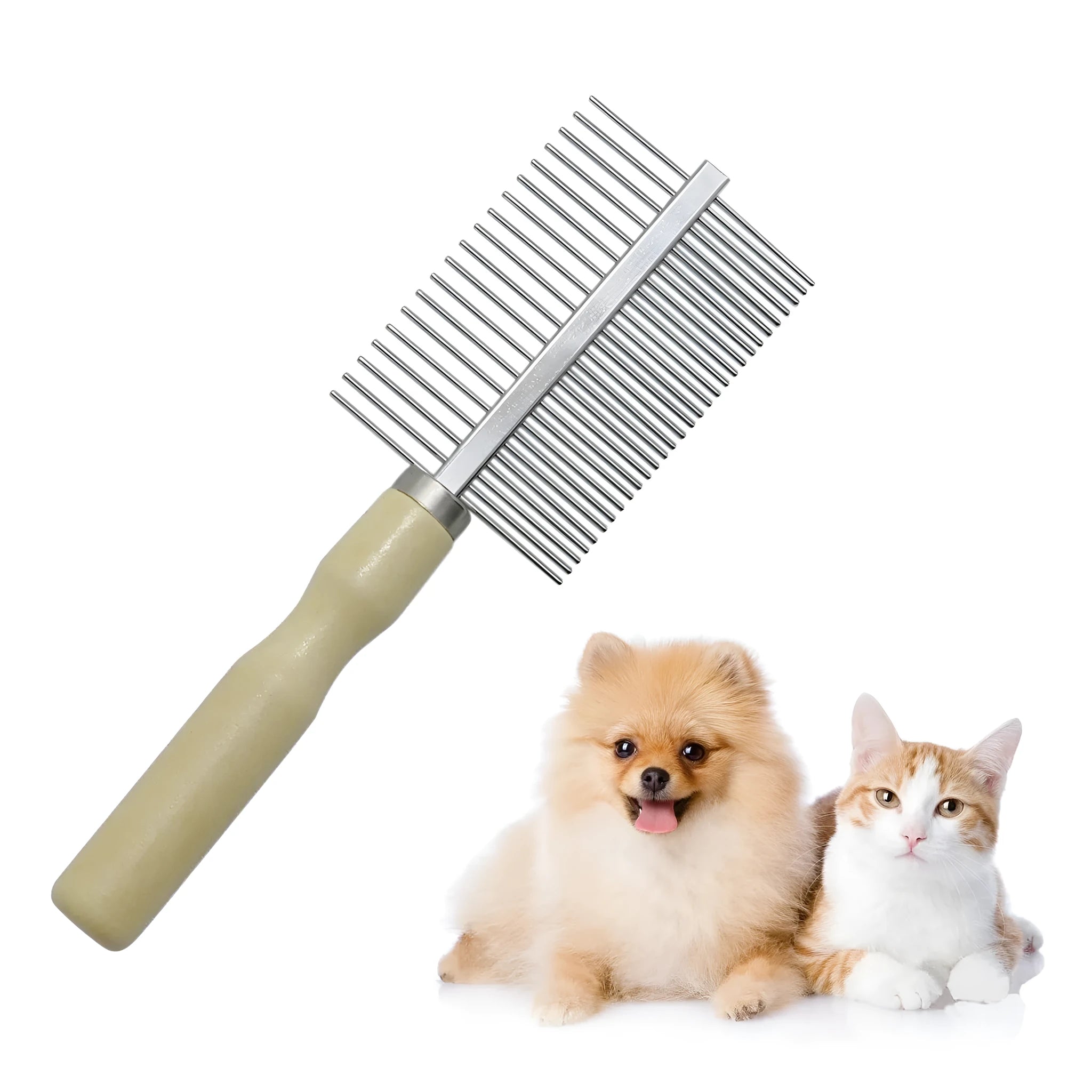 Wooden handle pet grooming comb with metal teeth for dogs and cats