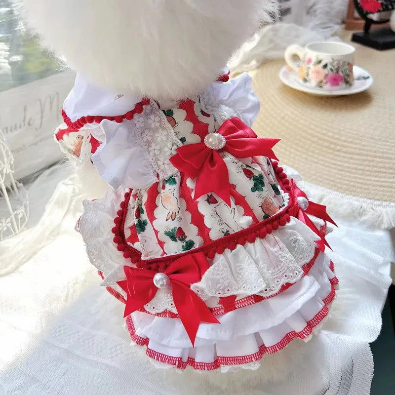 Polyester rabbit design princess skirt for small dogs showing size options XS to XL