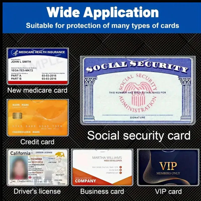Transparent PVC card holder for social security cards measuring 9.7 by 5.9 centimetres