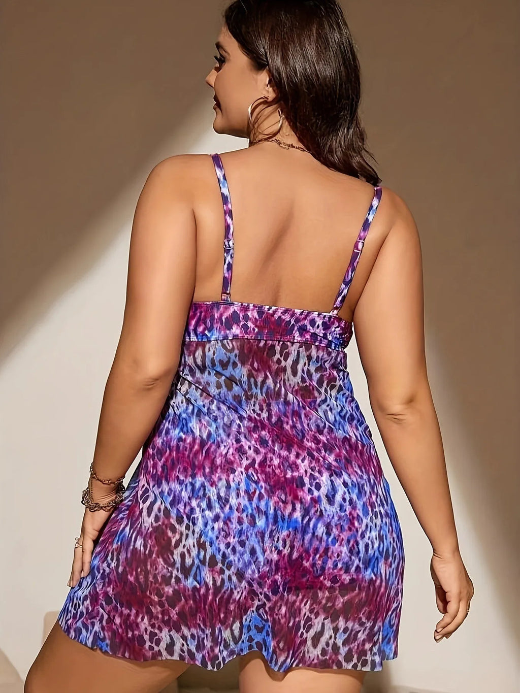 Plus size women's swim bikini with split skirt bottom in polyester fabric