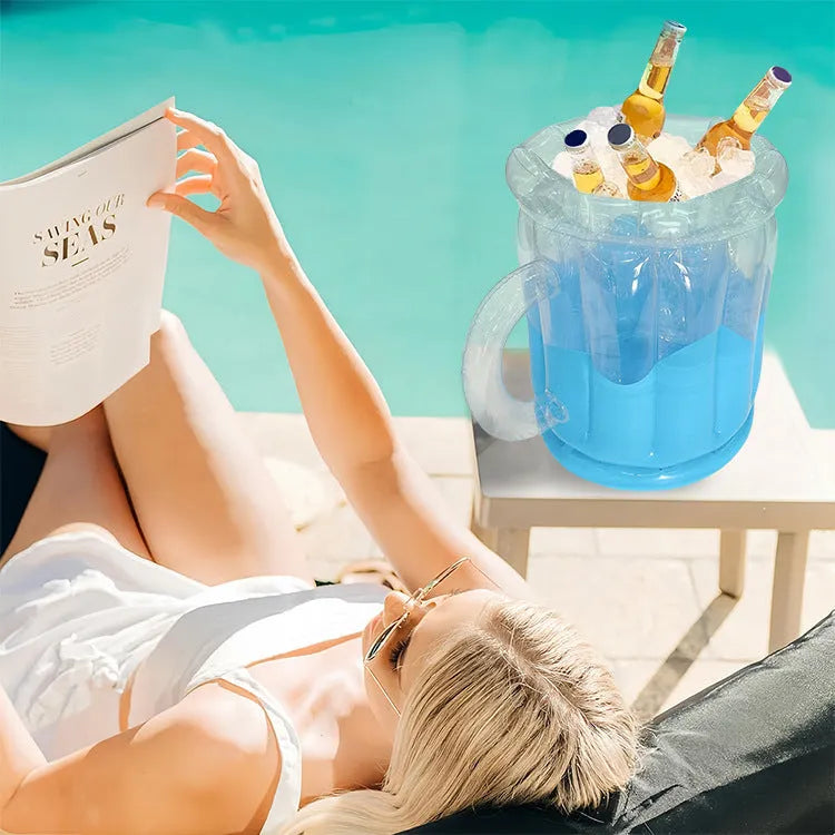 Bright yellow inflatable PVC ice bucket for outdoor parties and camping.