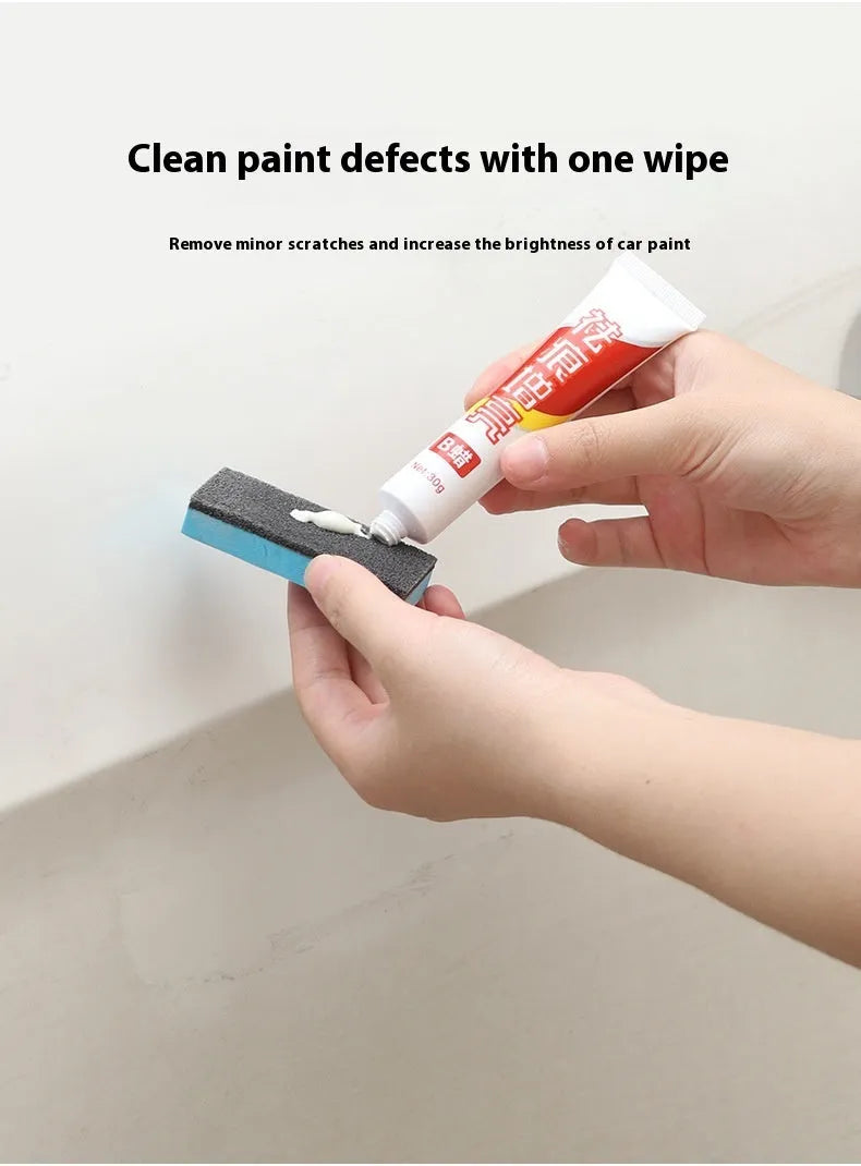 Car repair wax kit containing A Wax for scratch removal, B Wax for polishing, and frosted sponge mop
