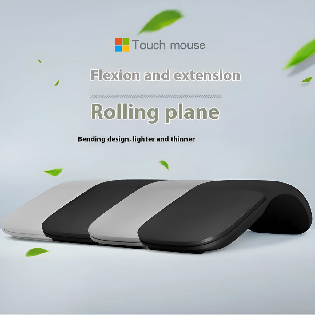 Folding Bluetooth wireless mouse shown in both open and closed positions with compact 131.2mm design