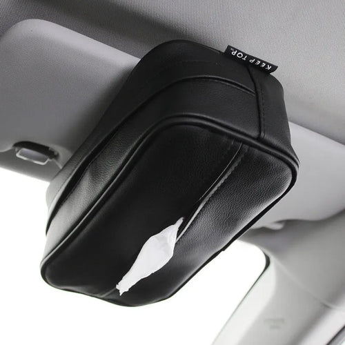 Black PU leather car hanging storage box with integrated paper bag holder