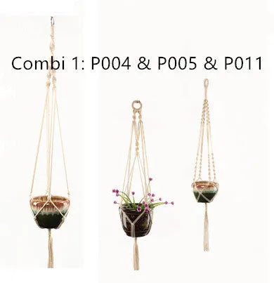Handwoven natural cotton rope plant trellis mesh panel for climbing vines on a wall