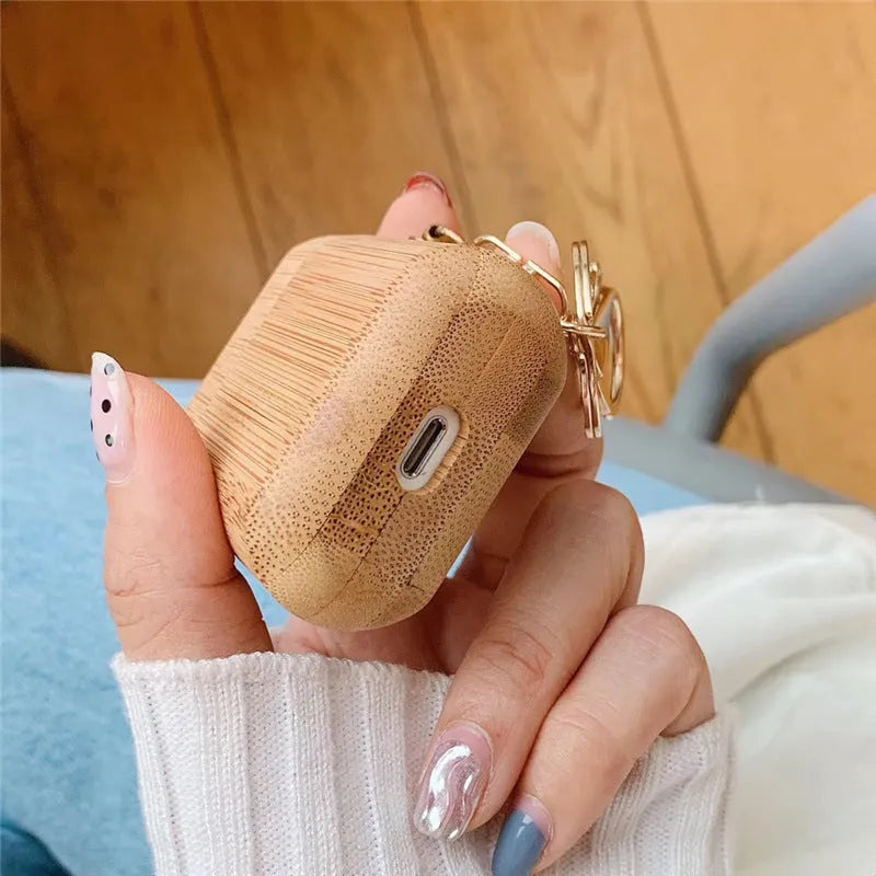 Wood grain earphone cover for AirPods 1st 2nd generation carbonized wood clamshell style
