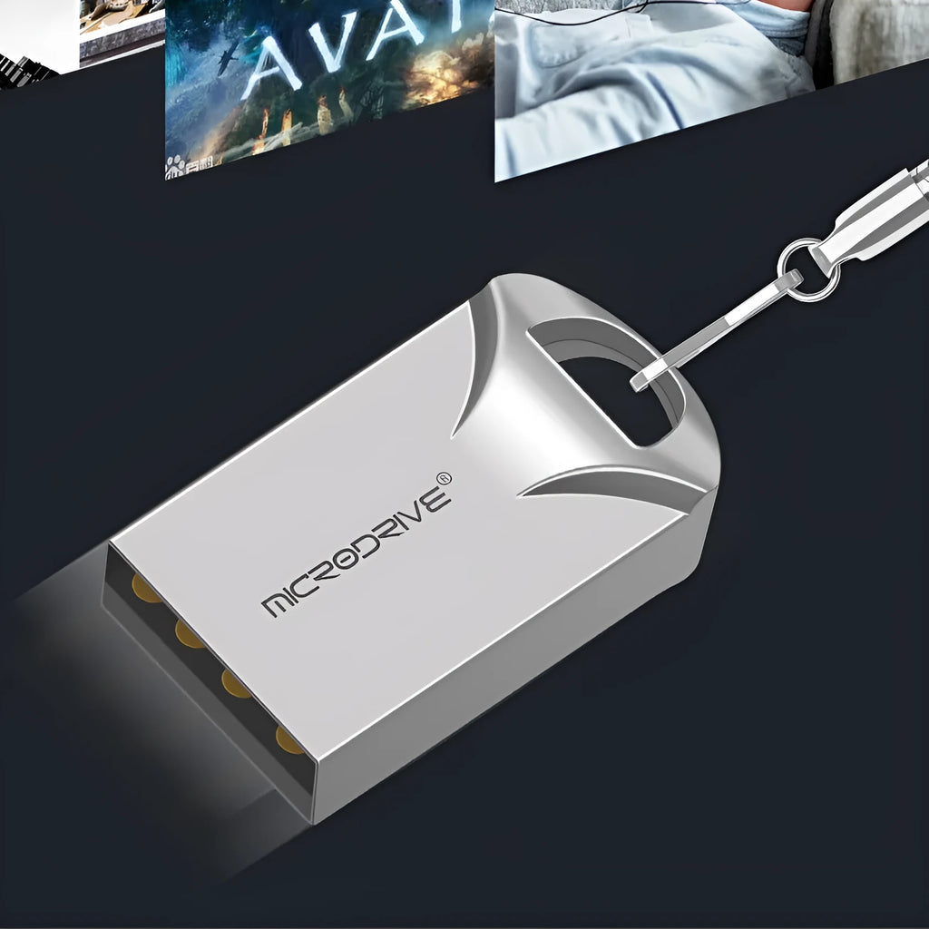 Mini high-speed metal USB flash drive in black or silver, showing compact 23x12x8mm size