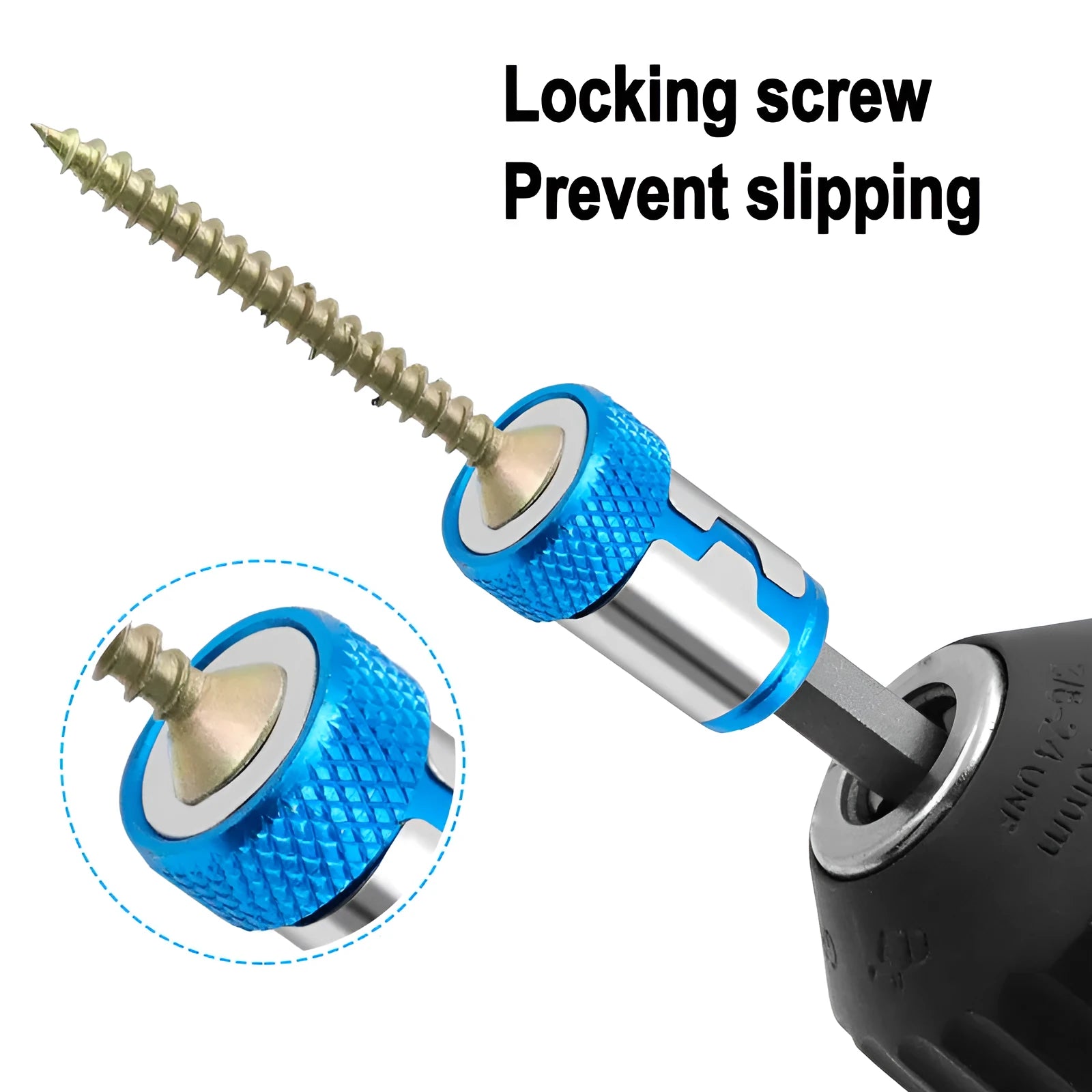 Light blue magnetic screwdriver bit with slotted head and magnetic ring