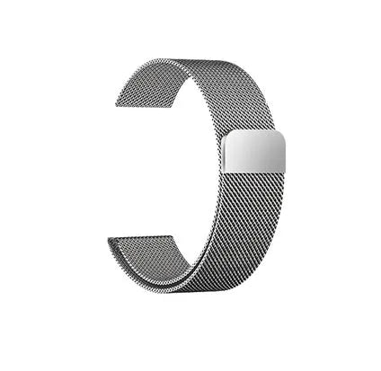 Stainless steel watch strap in silver, shown with measurements for 38mm/42mm cases and 22mm/24mm lugs.